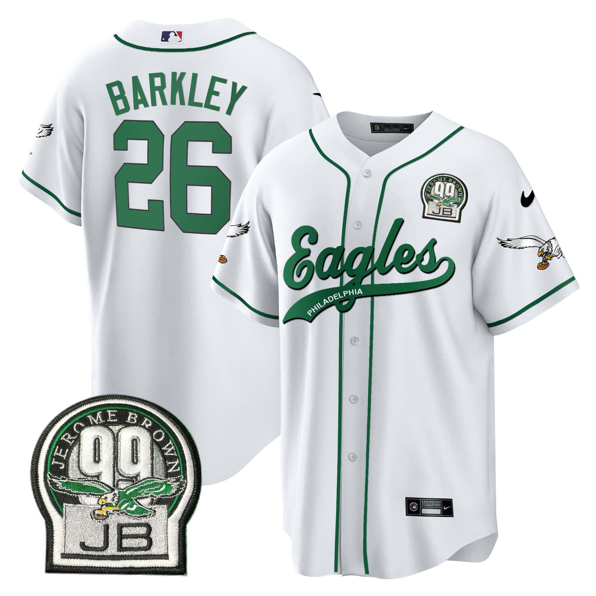 Men Philadelphia Eagles #26 Barkley White 2024 Nike Jerome Brown Retired Patch Baseball NFL Jersey